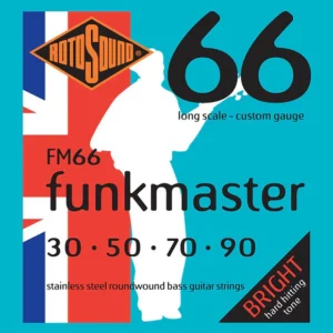A light yet balanced custom gauge derived from our Swing Bass 66 range that is perfect for slap bass. This set was originally developed in conjunction with Mark King who revolutionised bass playing with pop funk chart toppers Level 42.