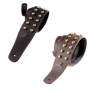BLACK or BROWN - Inlay Studded Leather Guitar Straps. Choose your Colour ?